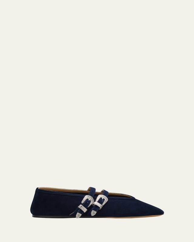 Claudia Suede Western-Buckle Ballerina Flats